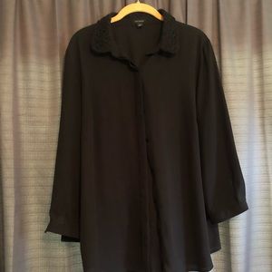 Ann Taylor BLACK chiffon BUTTON DOWN